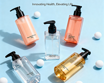 Shampoo and conditioner bottles on a blue background