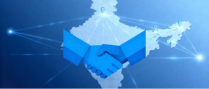 Map of India with business network handshake overlay